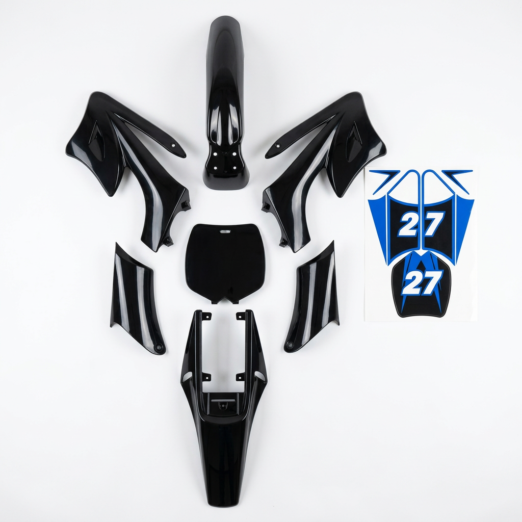 49cc 2 Stroke Petrol Dirt Bike only plastic body with sticker BLACK COLOUR (Front and rear mudguard, Side fenders, Front number plate)